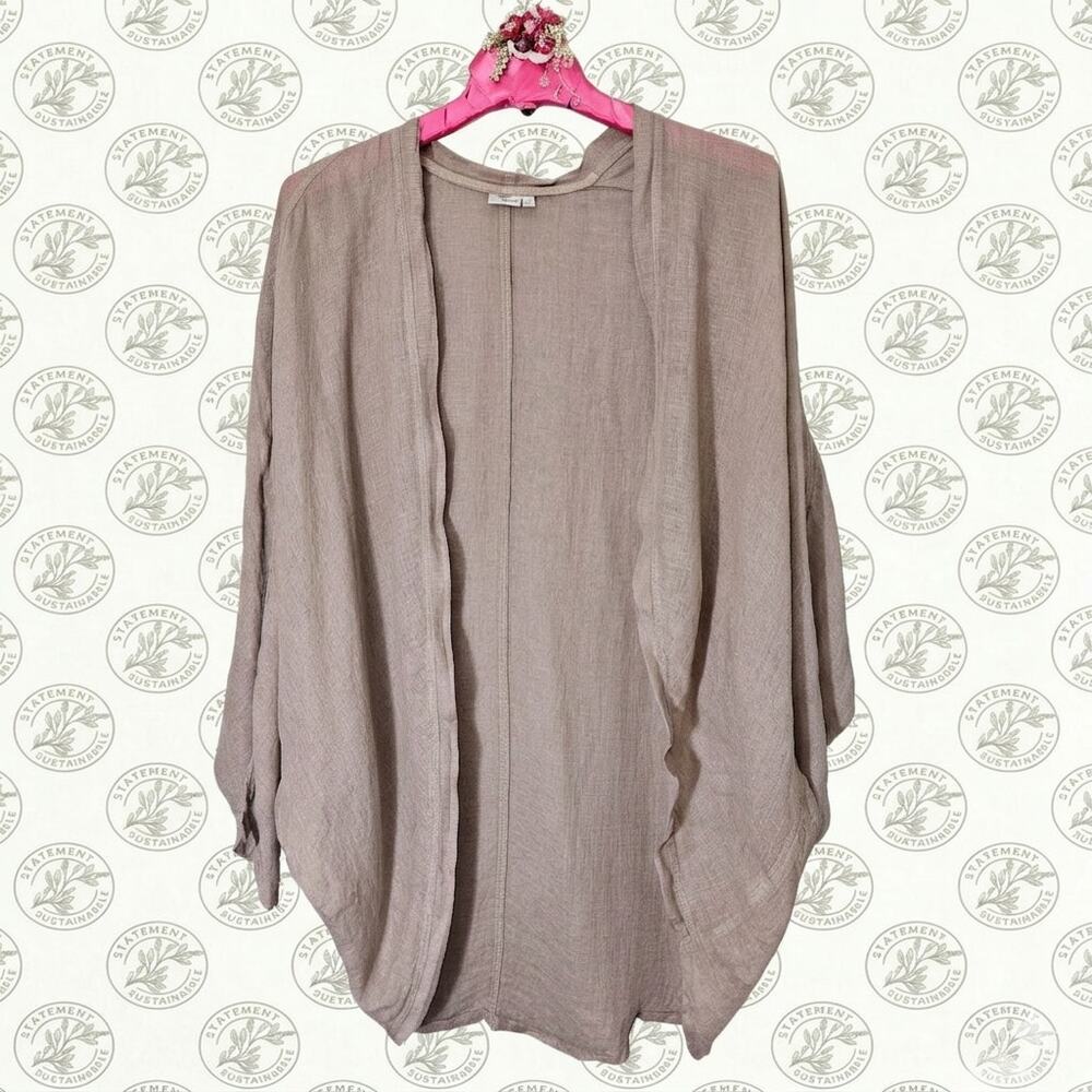 Kleen 100% Linen Open Front Kimono Jacket Taupe XL Lagenlook Layering Piece